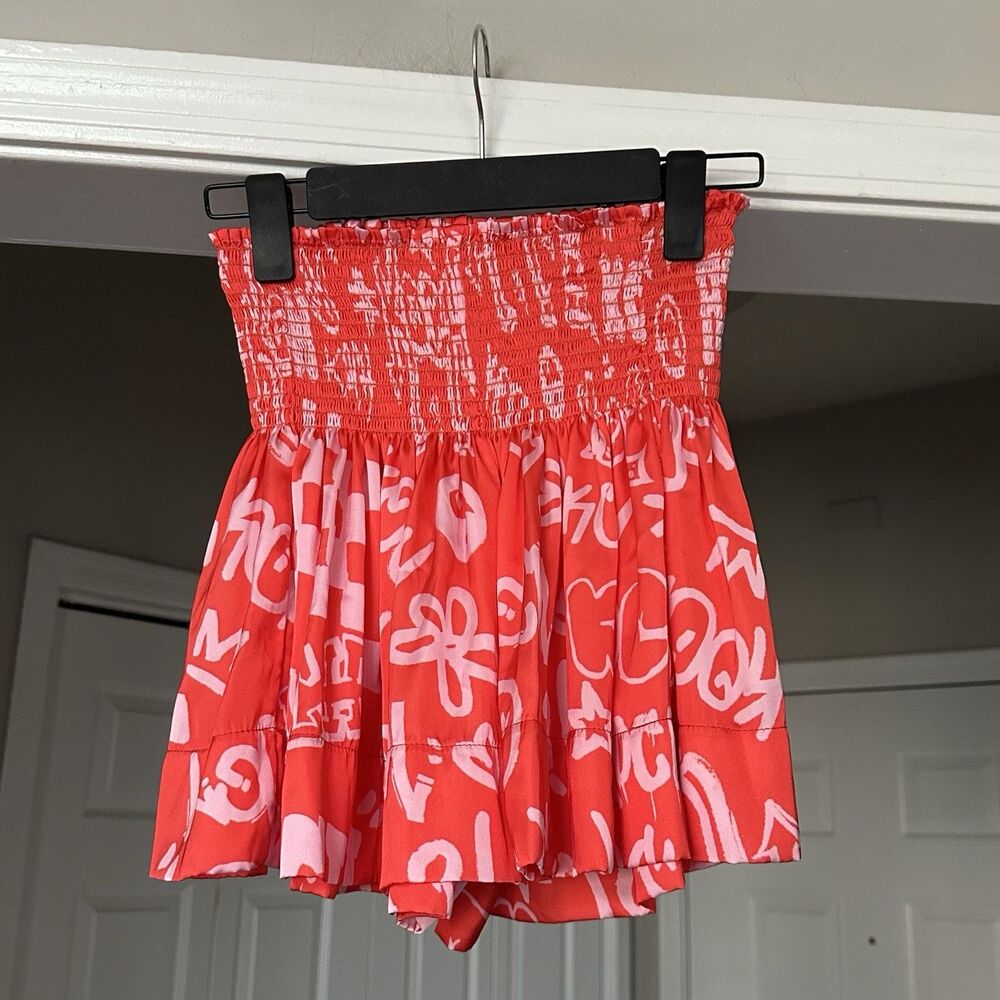 KOCH Erica Skirt Limited Edition Logo Print Red Skort Shorts Size XS Pleated - Picture 2 of 6